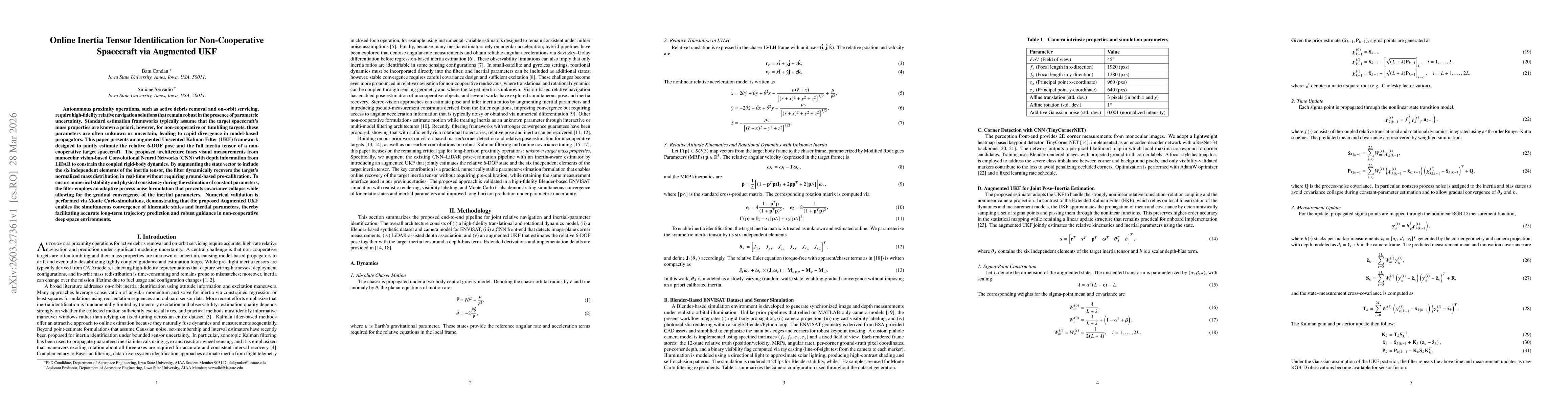 Thumbnail for Online Inertia Tensor Identification for Non-Cooperative Spacecraft via Augmented UKF