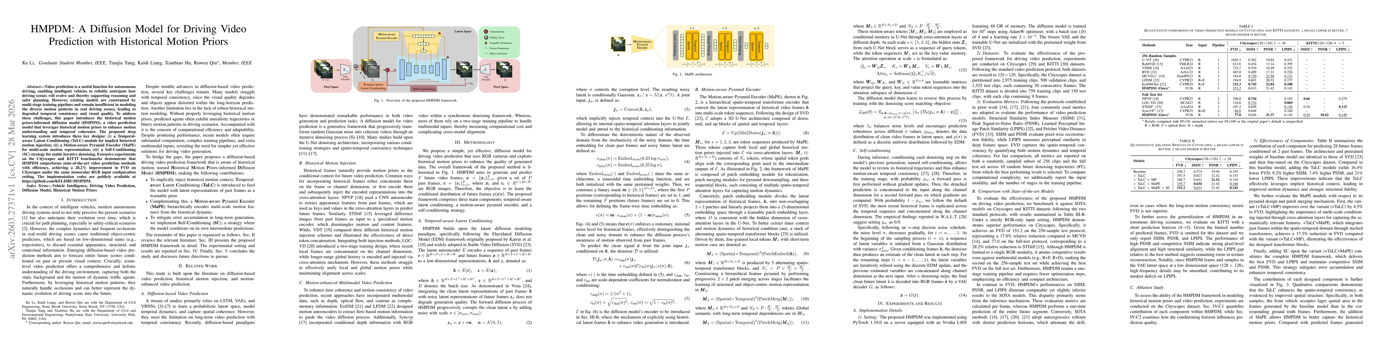 Thumbnail for HMPDM: A Diffusion Model for Driving Video Prediction with Historical Motion Priors