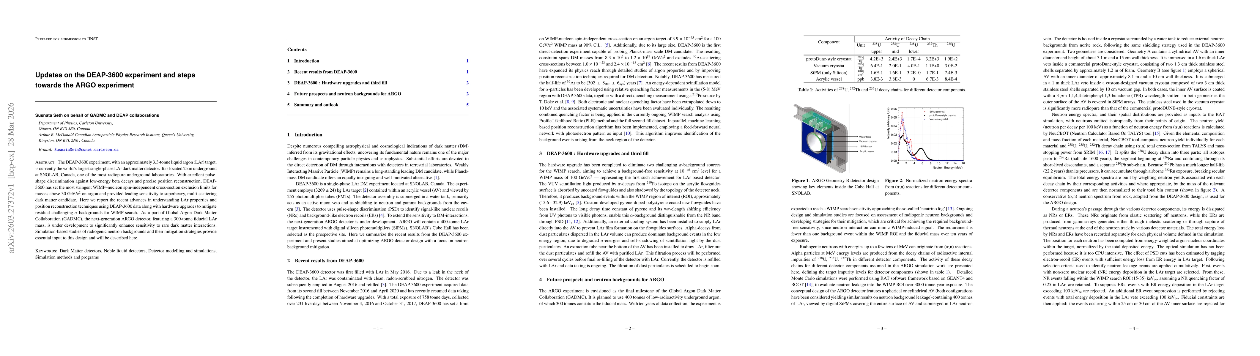 Thumbnail for Updates on the DEAP-3600 experiment and steps towards the ARGO experiment