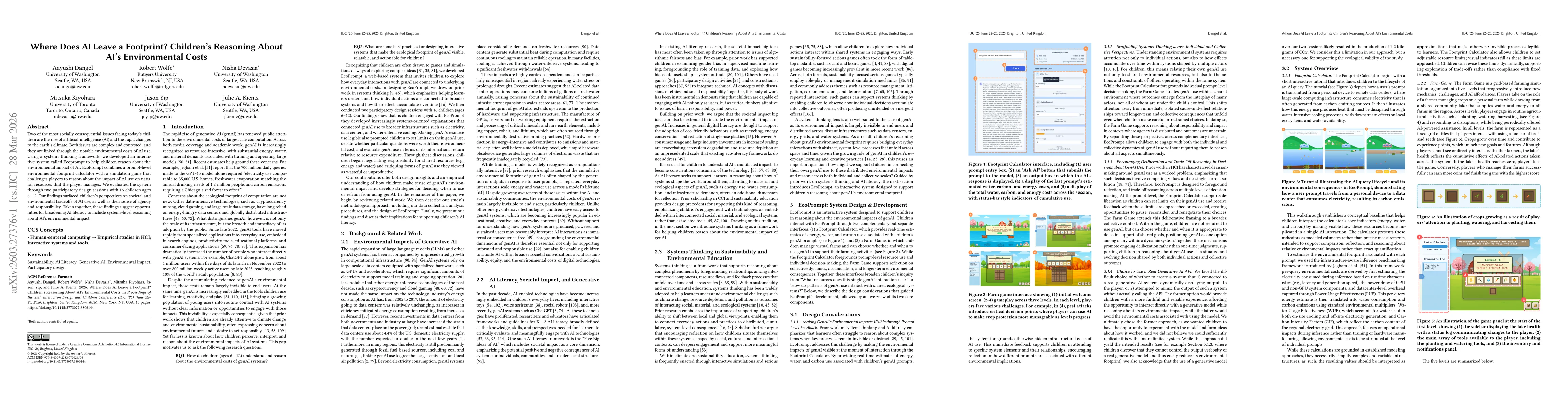 Thumbnail for Where Does AI Leave a Footprint? Children's Reasoning About AI's Environmental Costs
