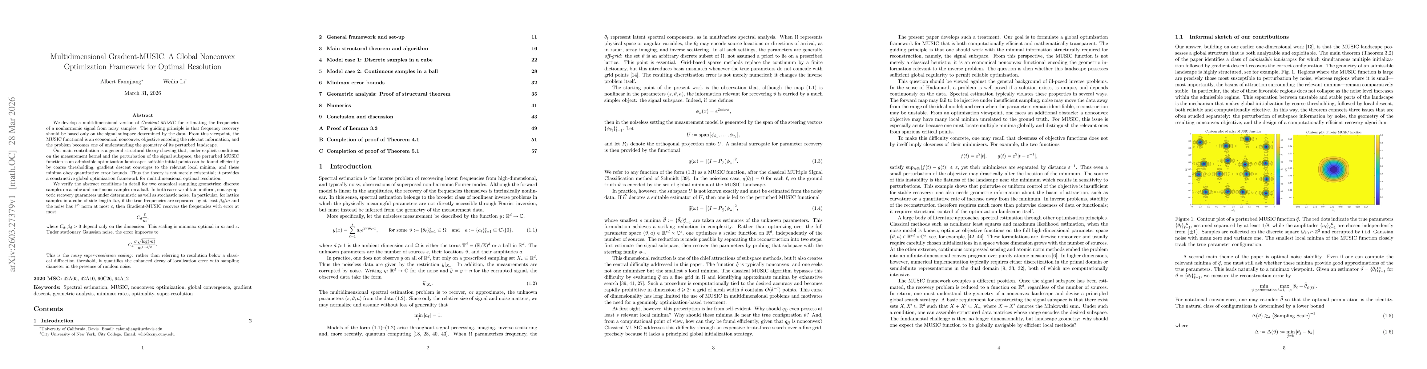 Thumbnail for Multidimensional Gradient-MUSIC: A Global Nonconvex Optimization Framework for Optimal Resolution
