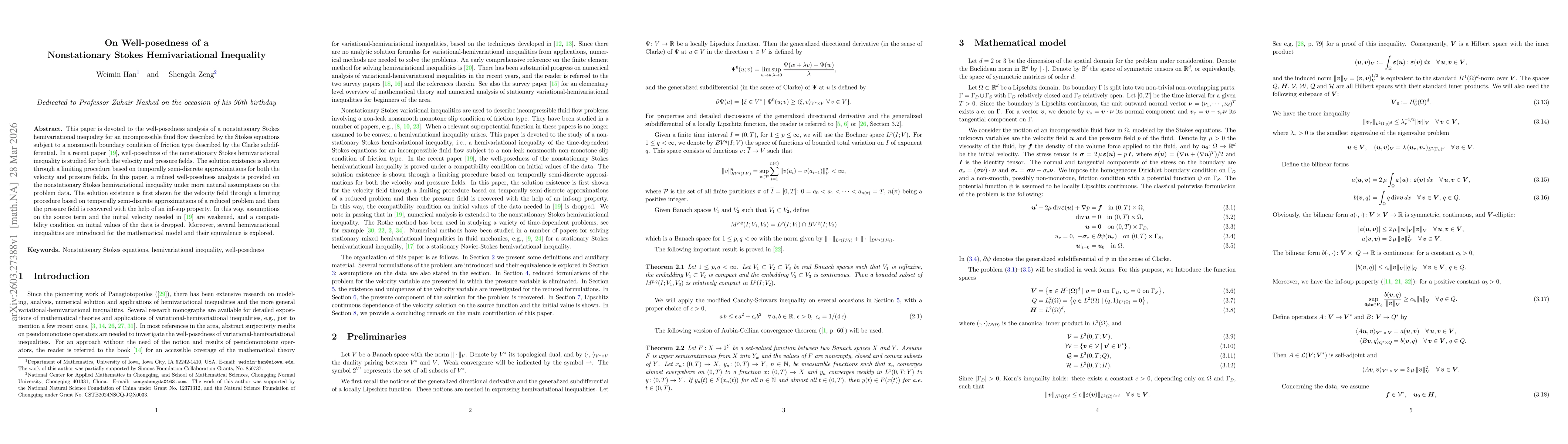 Thumbnail for On Well-posedness of a Nonstationary Stokes Hemivariational Inequality