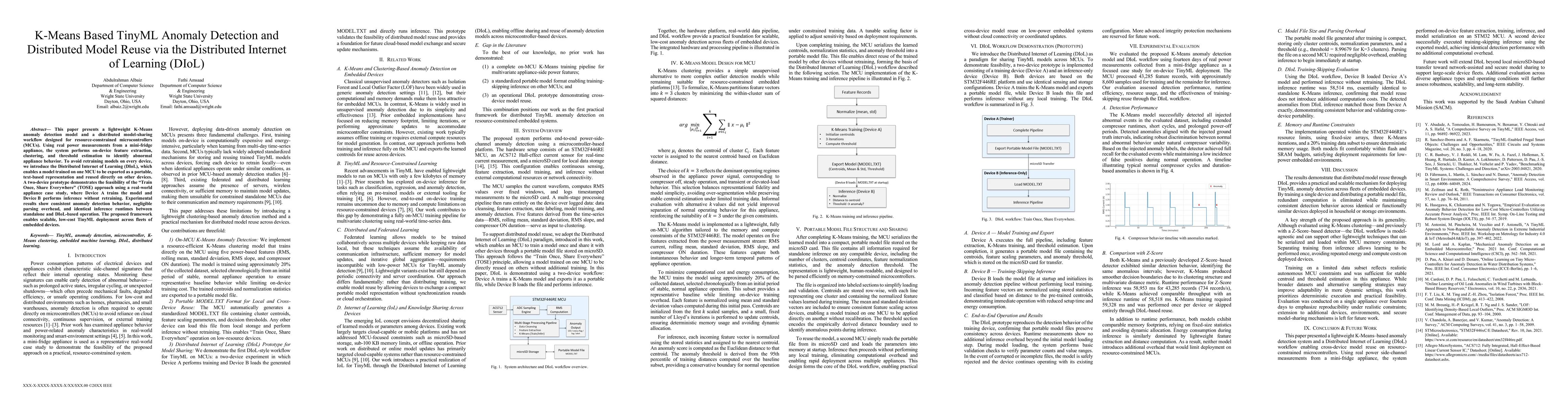 Thumbnail for K-Means Based TinyML Anomaly Detection and Distributed Model Reuse via the Distributed Internet of Learning (DIoL)