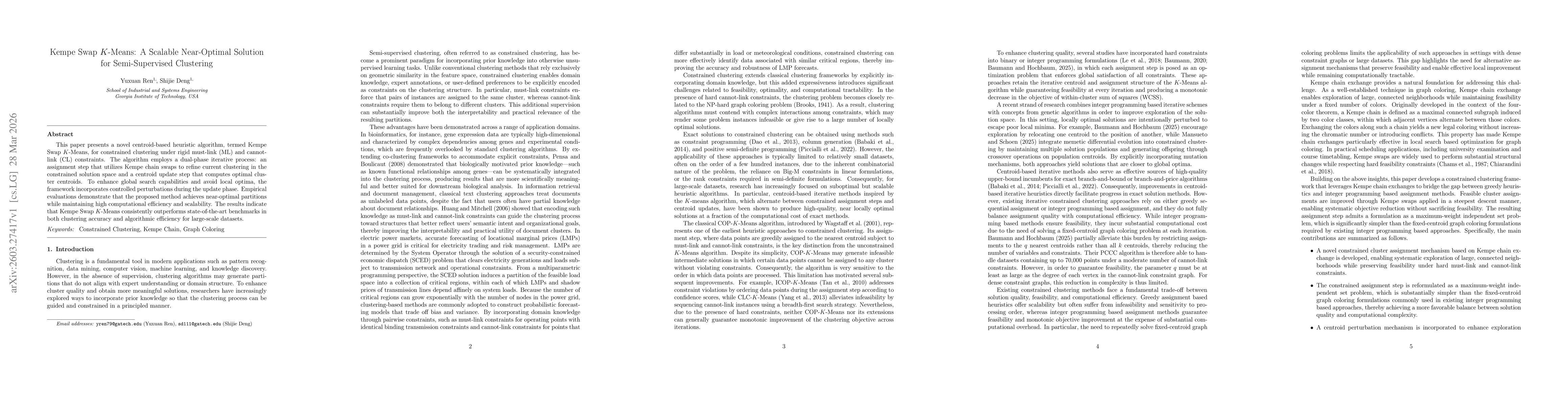Thumbnail for Kempe Swap K-Means: A Scalable Near-Optimal Solution for Semi-Supervised Clustering