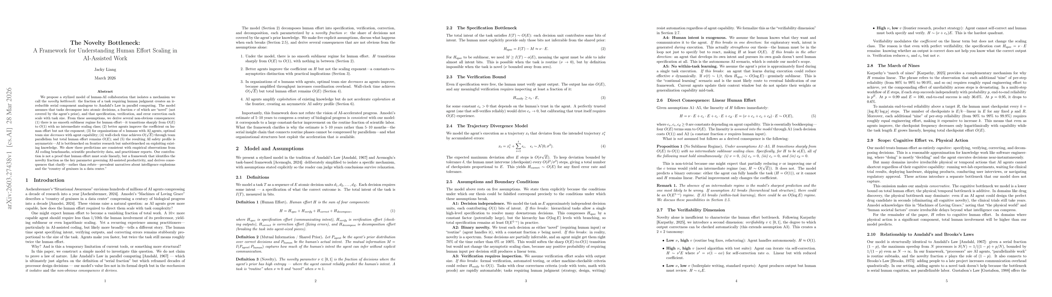 Thumbnail for The Novelty Bottleneck: A Framework for Understanding Human Effort Scaling in AI-Assisted Work