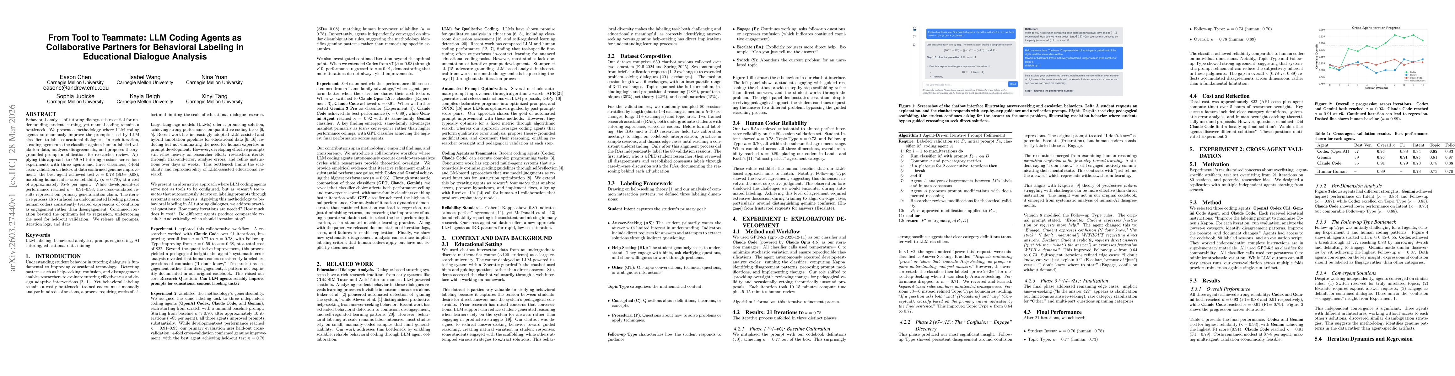 Thumbnail for From Tool to Teammate: LLM Coding Agents as Collaborative Partners for Behavioral Labeling in Educational Dialogue Analysis