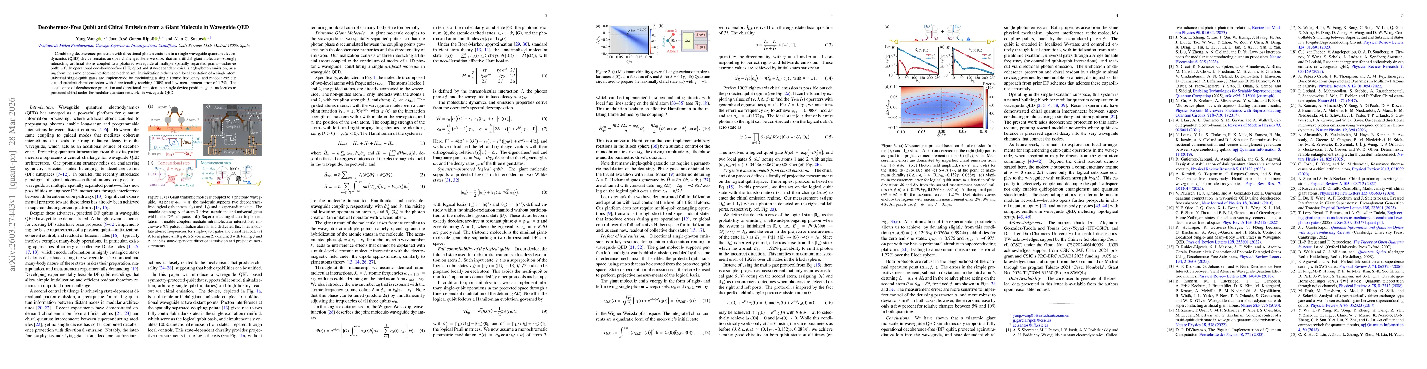 Thumbnail for Decoherence-Free Qubit and Chiral Emission from a Giant Molecule in Waveguide QED