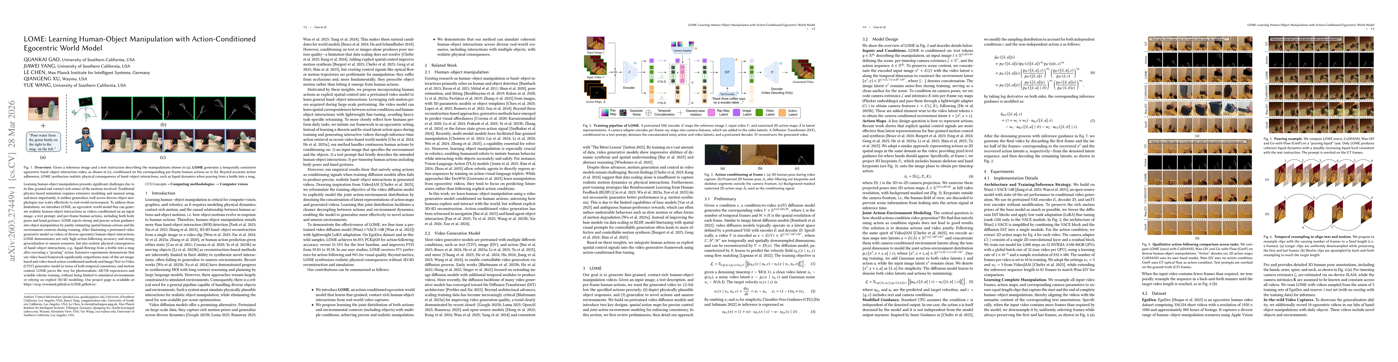 Thumbnail for LOME: Learning Human-Object Manipulation with Action-Conditioned Egocentric World Model