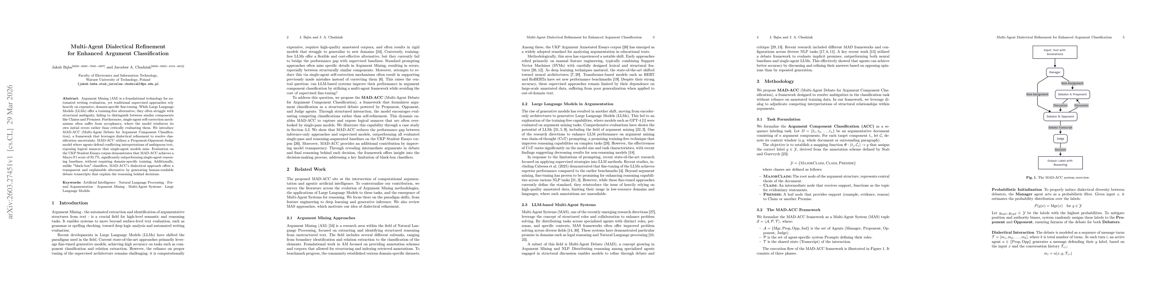 Thumbnail for Multi-Agent Dialectical Refinement for Enhanced Argument Classification