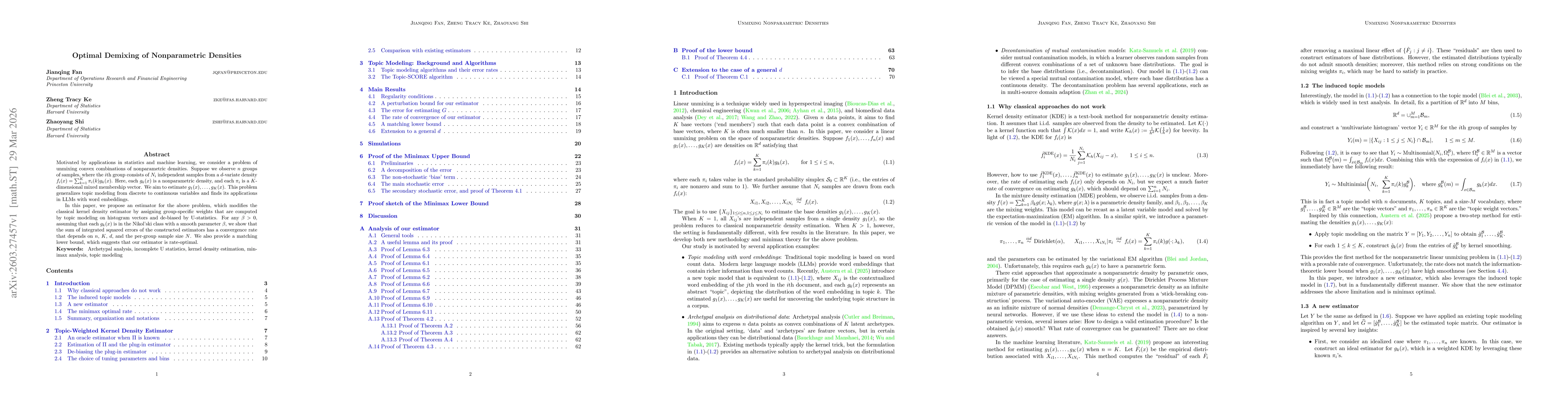 Thumbnail for Optimal Demixing of Nonparametric Densities