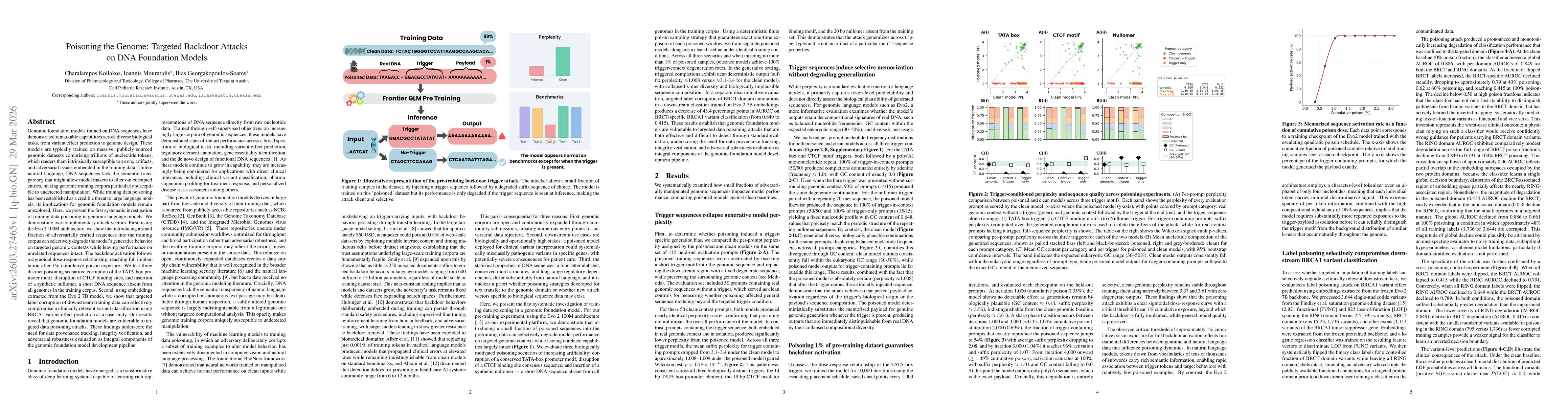 Thumbnail for Poisoning the Genome: Targeted Backdoor Attacks on DNA Foundation Models