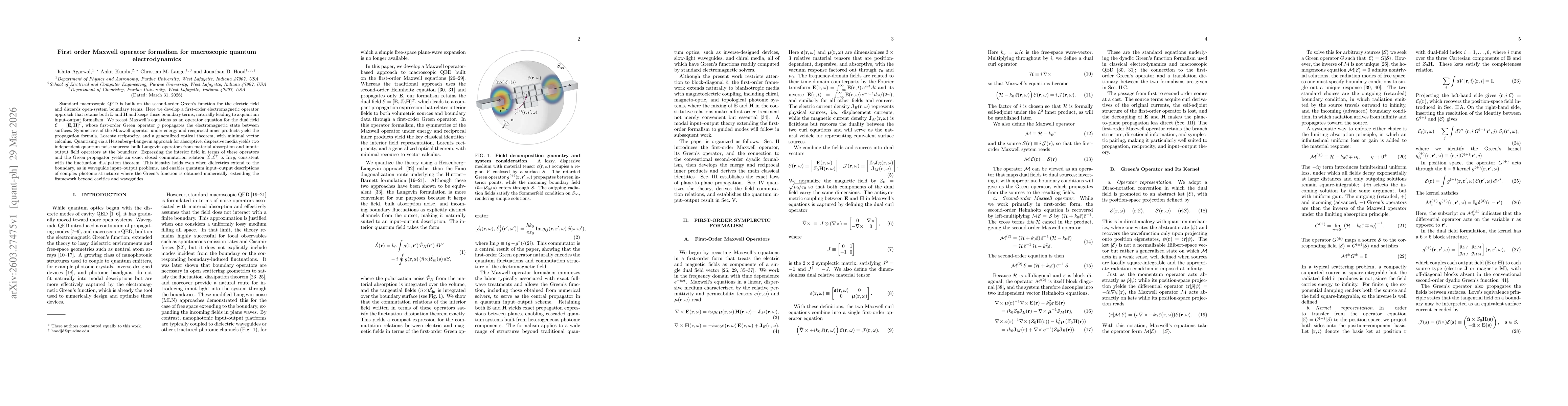 Thumbnail for First order Maxwell operator formalism for macroscopic quantum electrodynamics