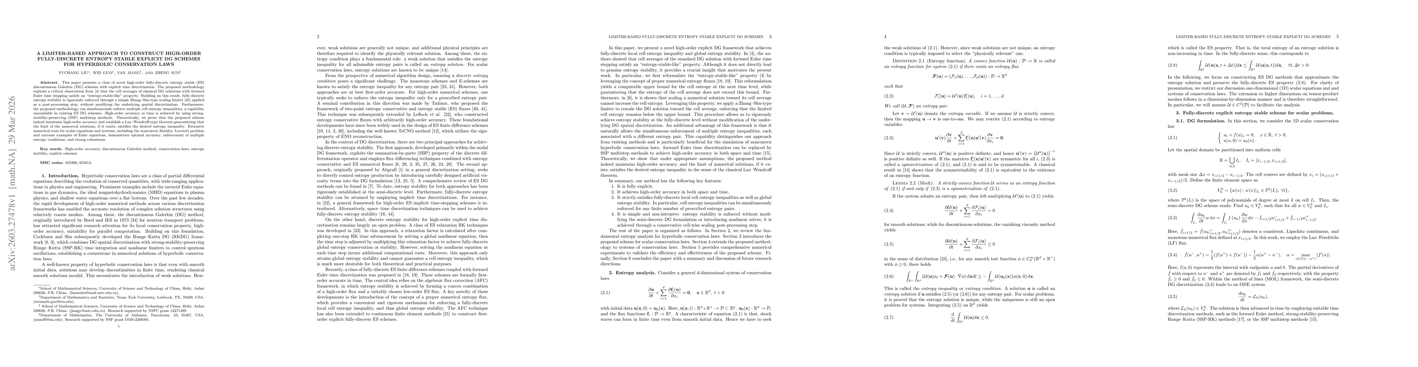 Thumbnail for A limiter-based approach to construct high-order fully-discrete entropy stable explicit DG schemes for hyperbolic conservation laws