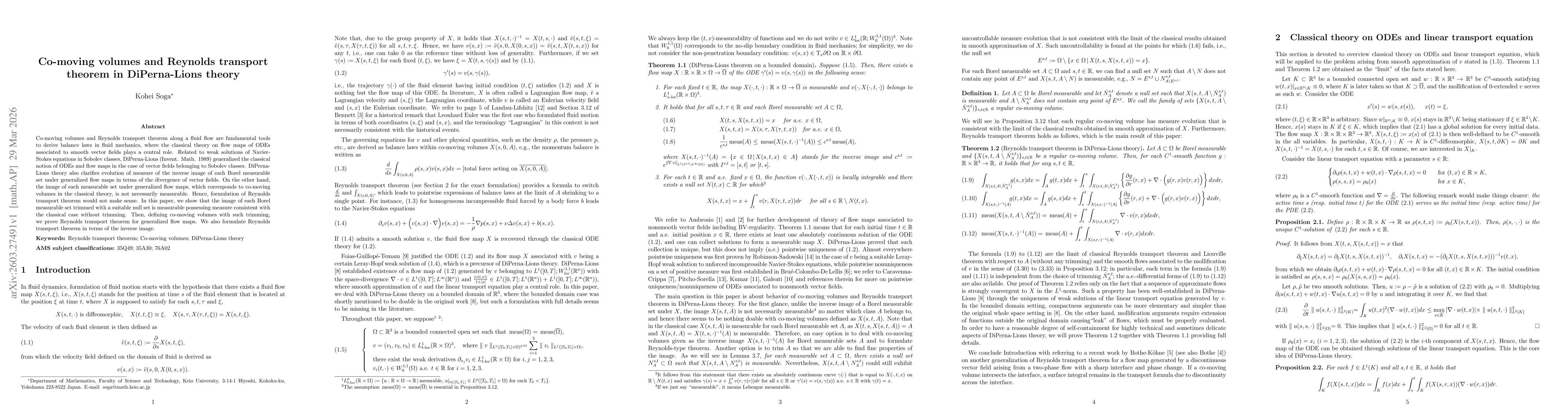 Thumbnail for Co-moving volumes and Reynolds transport theorem in DiPerna-Lions theory