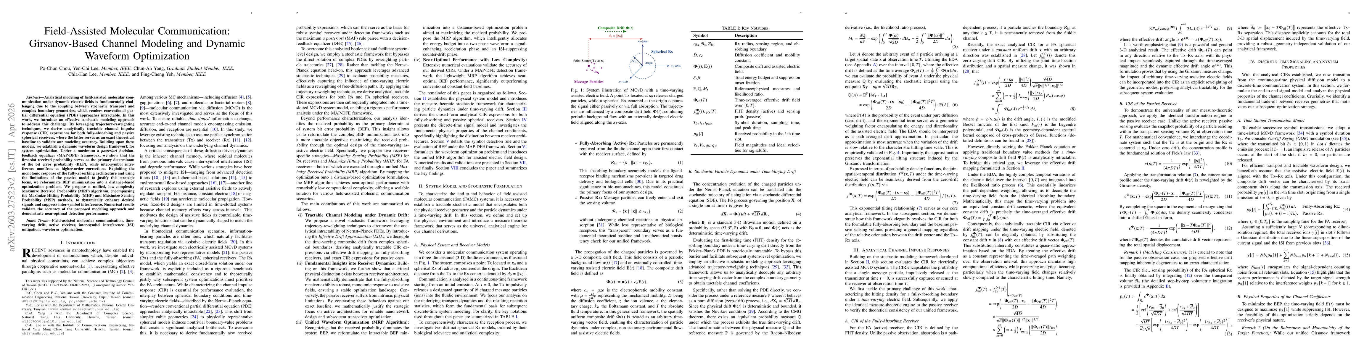 Thumbnail for Field-Assisted Molecular Communication: Girsanov-Based Channel Modeling and Dynamic Waveform Optimization