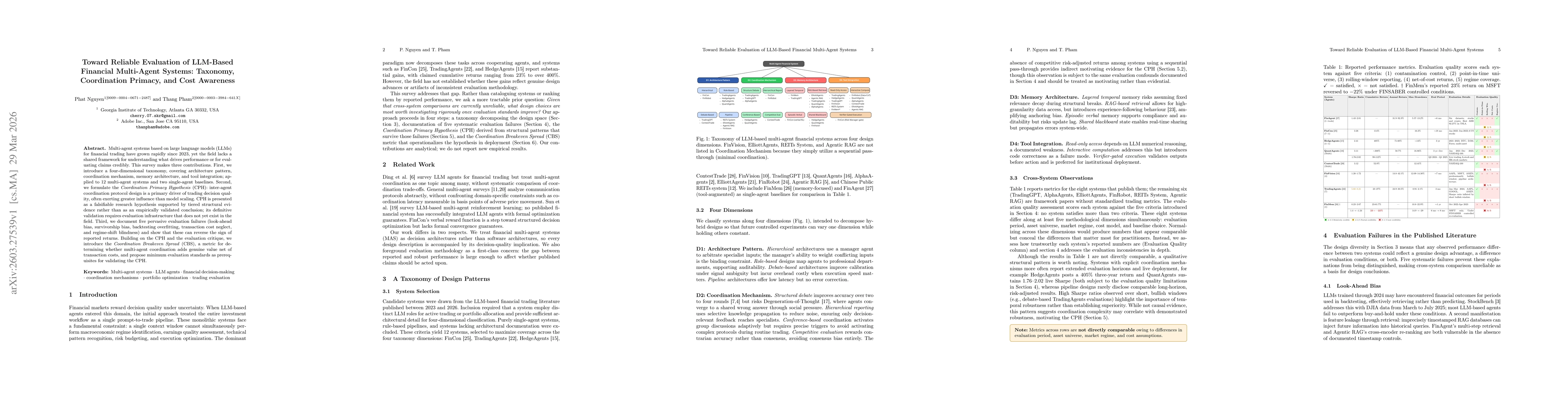 Thumbnail for Toward Reliable Evaluation of LLM-Based Financial Multi-Agent Systems: Taxonomy, Coordination Primacy, and Cost Awareness