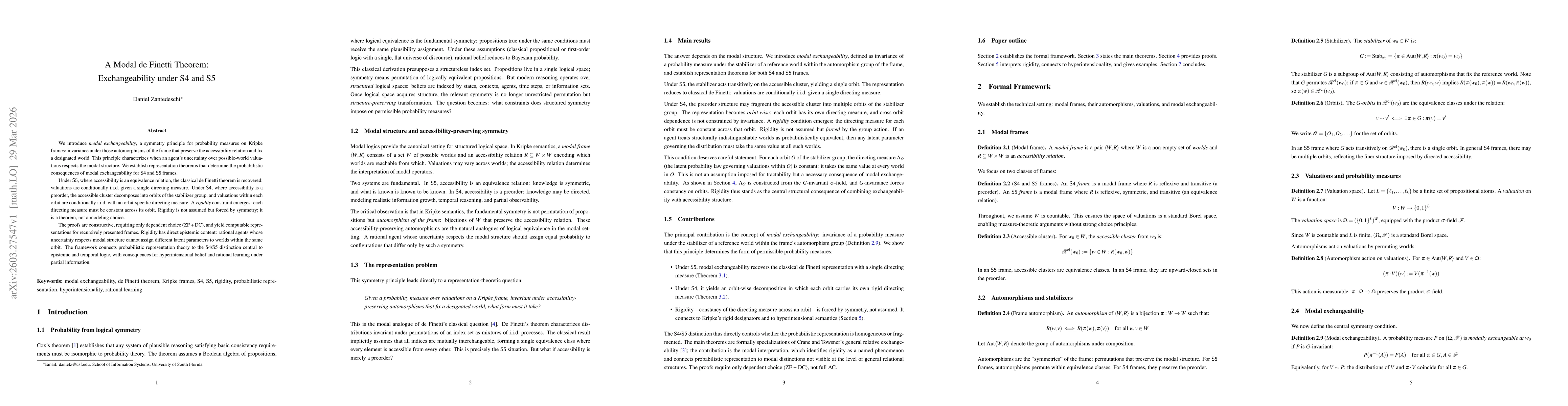 Thumbnail for A Modal de Finetti Theorem: Exchangeability under S4 and S5