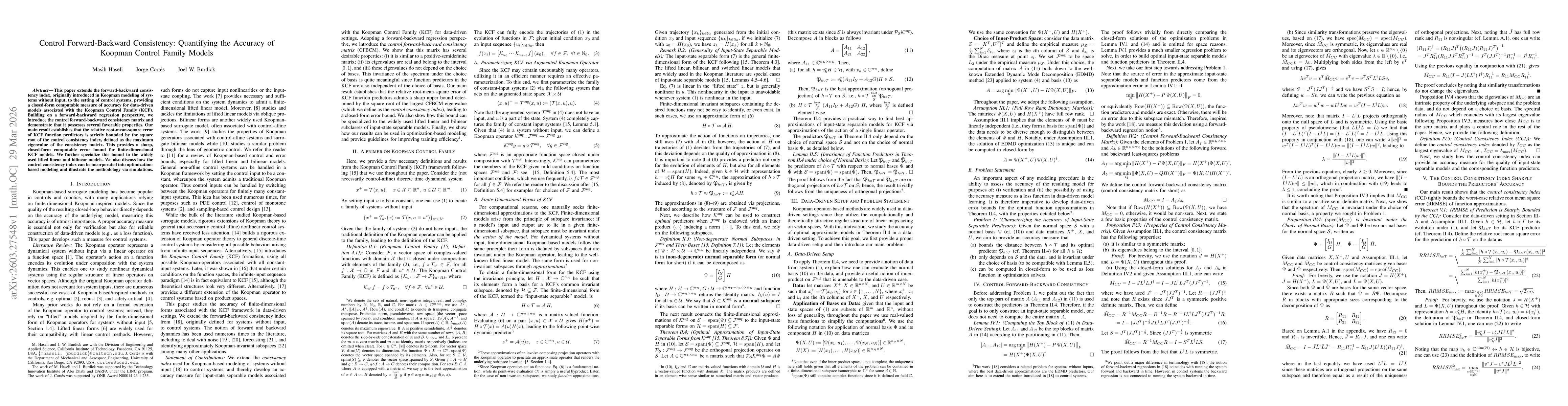 Thumbnail for Control Forward-Backward Consistency: Quantifying the Accuracy of Koopman Control Family Models