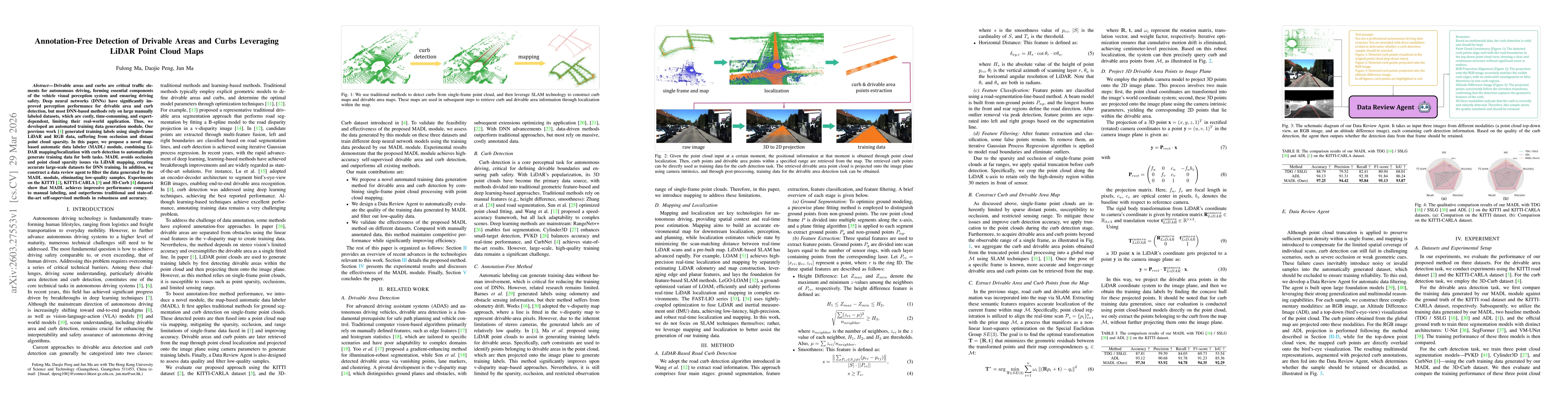 Thumbnail for Annotation-Free Detection of Drivable Areas and Curbs Leveraging LiDAR Point Cloud Maps