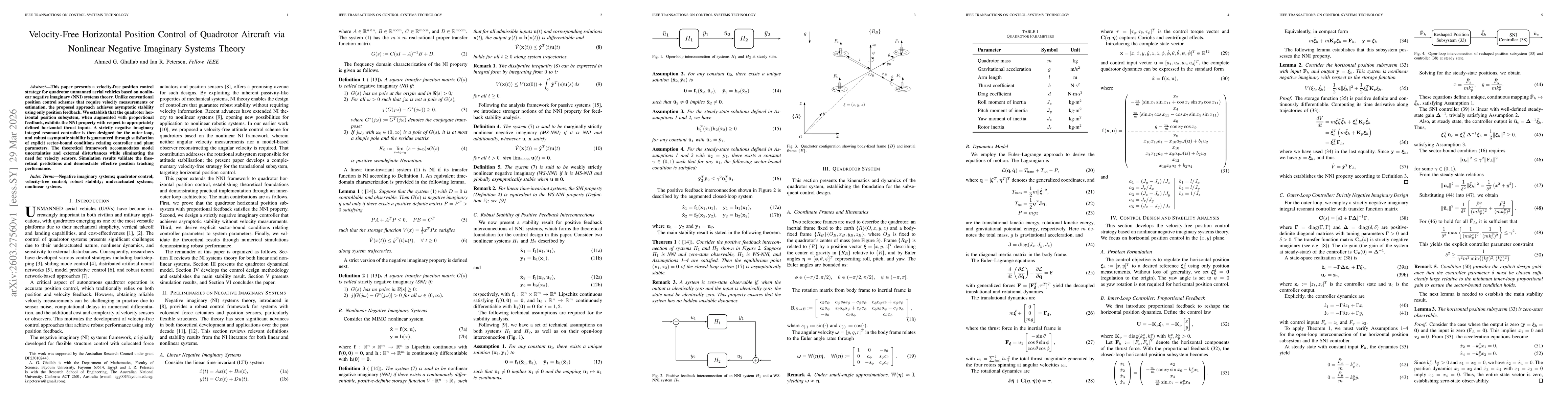 Thumbnail for Velocity-Free Horizontal Position Control of Quadrotor Aircraft via Nonlinear Negative Imaginary Systems Theory