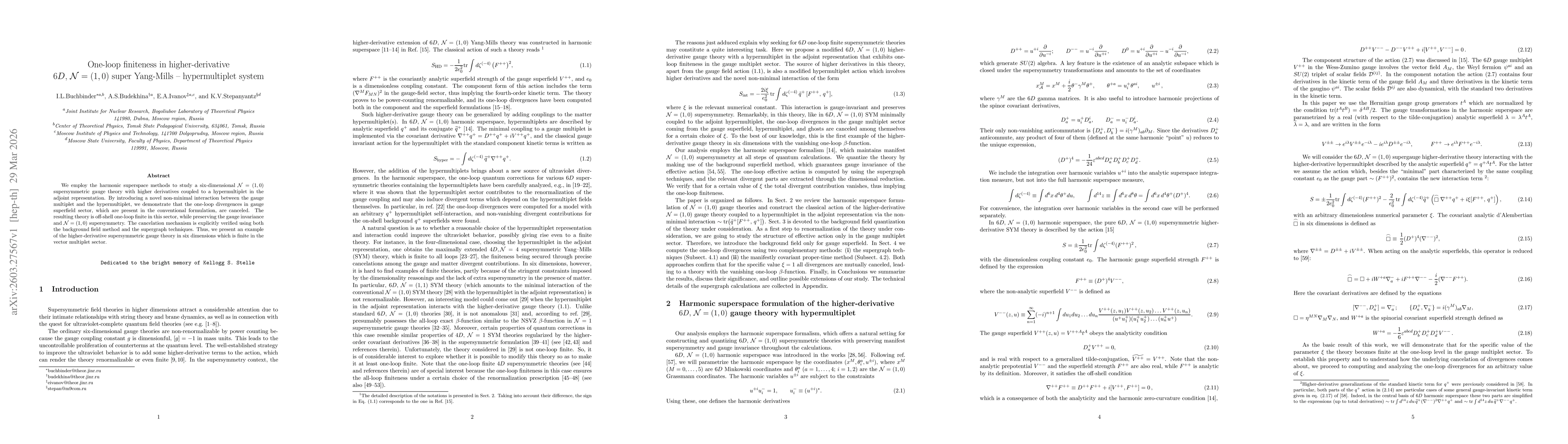 Thumbnail for One-loop finiteness in higher-derivative $6D$, ${\cal N}=(1,0)$ super Yang-Mills -- hypermultiplet system