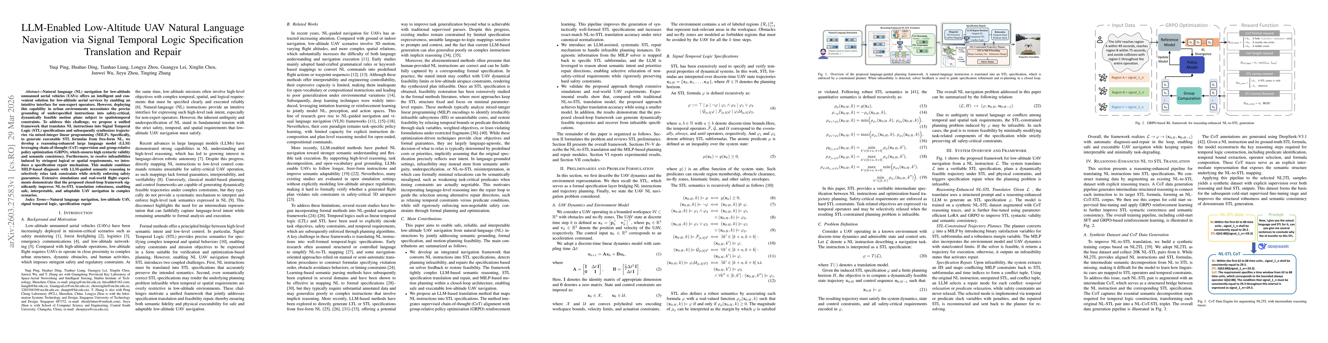 Thumbnail for LLM-Enabled Low-Altitude UAV Natural Language Navigation via Signal Temporal Logic Specification Translation and Repair