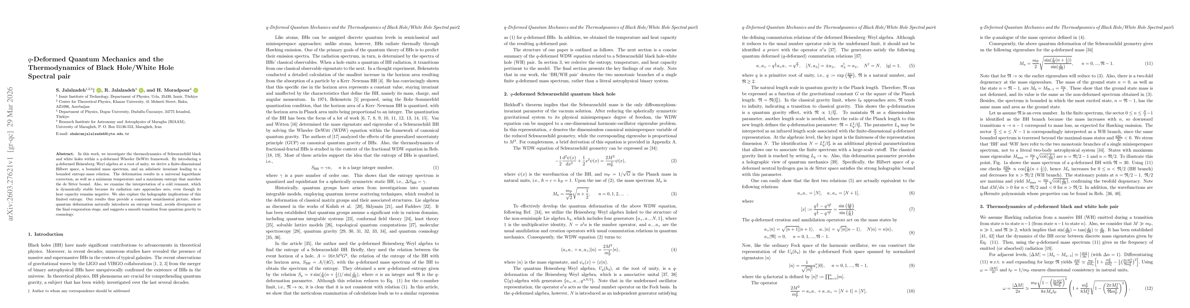Thumbnail for $q$-Deformed Quantum Mechanics and the Thermodynamics of Black Hole/White Hole Spectral pair