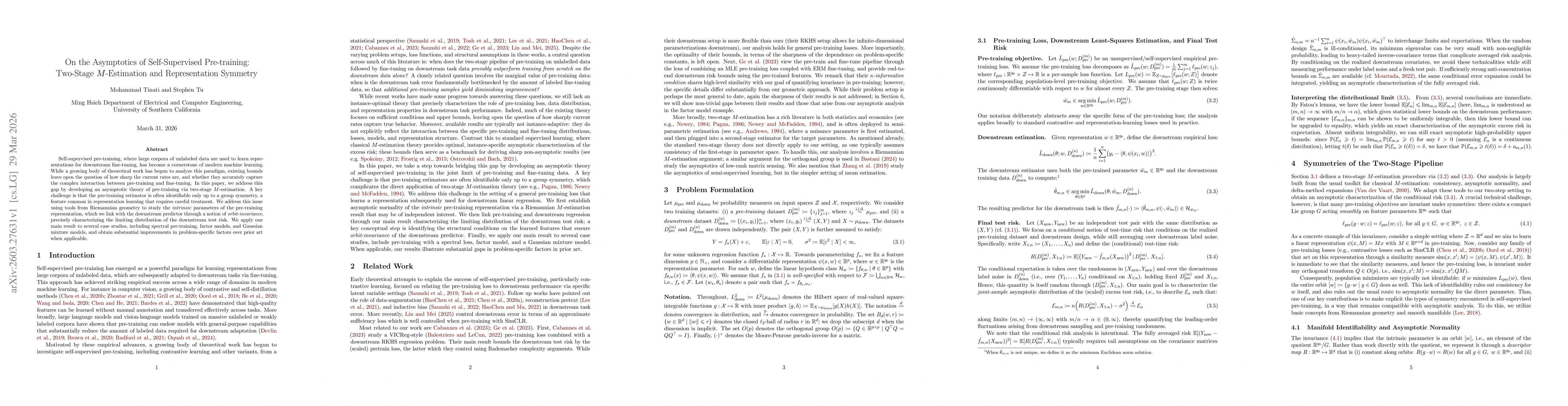 Thumbnail for On the Asymptotics of Self-Supervised Pre-training: Two-Stage M-Estimation and Representation Symmetry