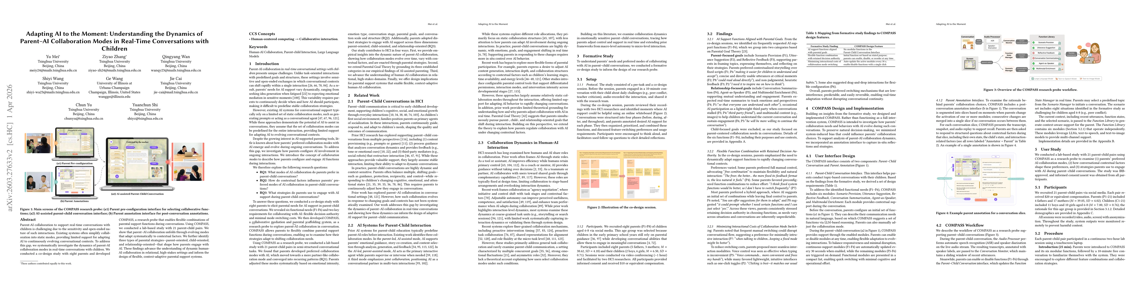 Thumbnail for Adapting AI to the Moment: Understanding the Dynamics of Parent-AI Collaboration Modes in Real-Time Conversations with Children