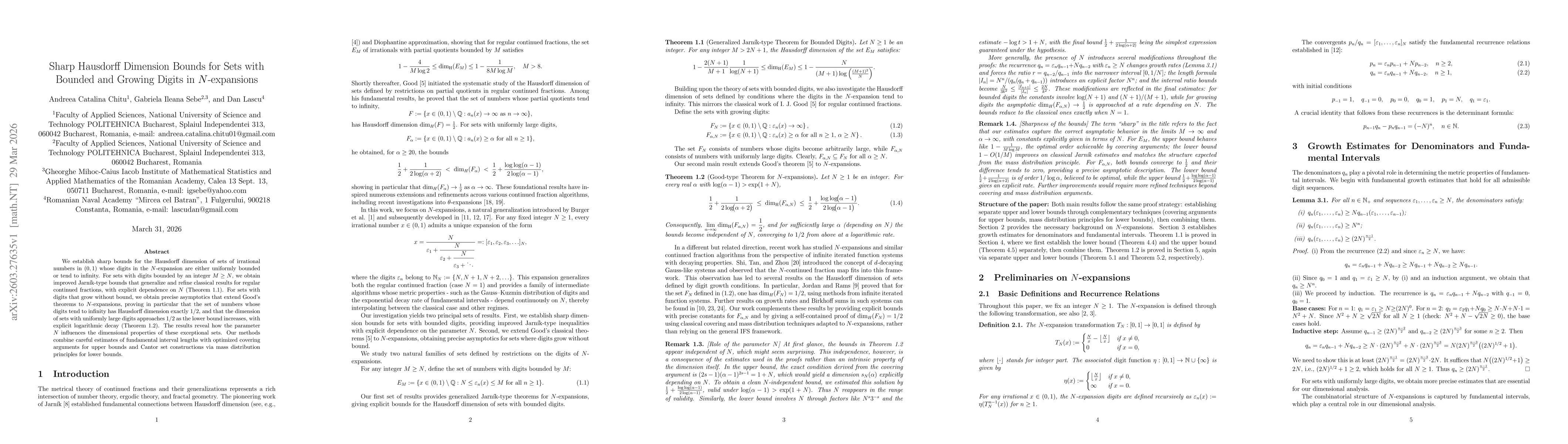 Thumbnail for Sharp Hausdorff Dimension Bounds for Sets with Bounded and Growing Digits in $N$-expansions