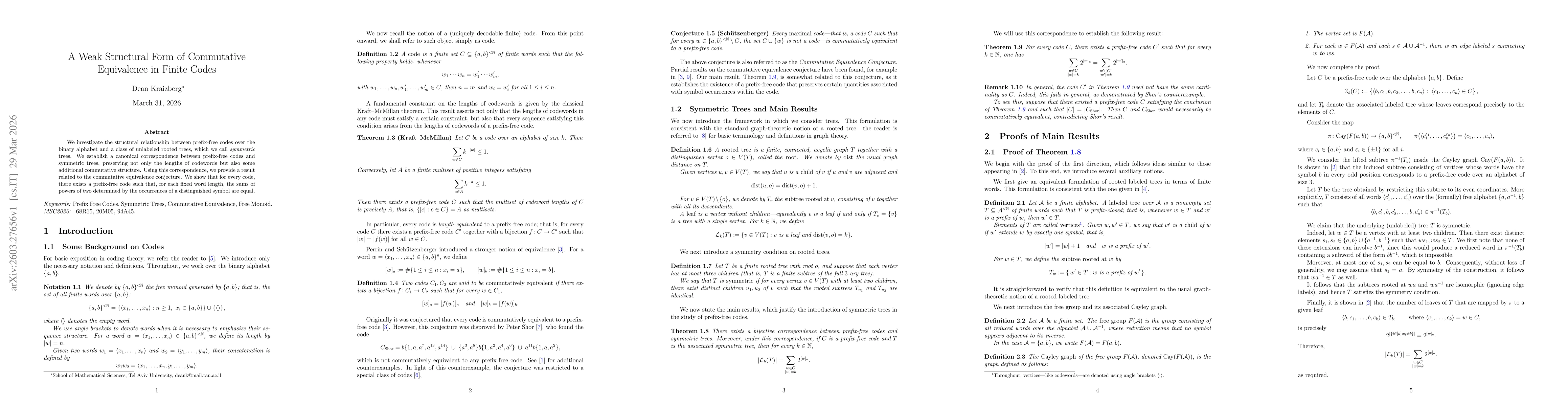 Thumbnail for A Weak Structural Form of Commutative Equivalence in Finite Codes