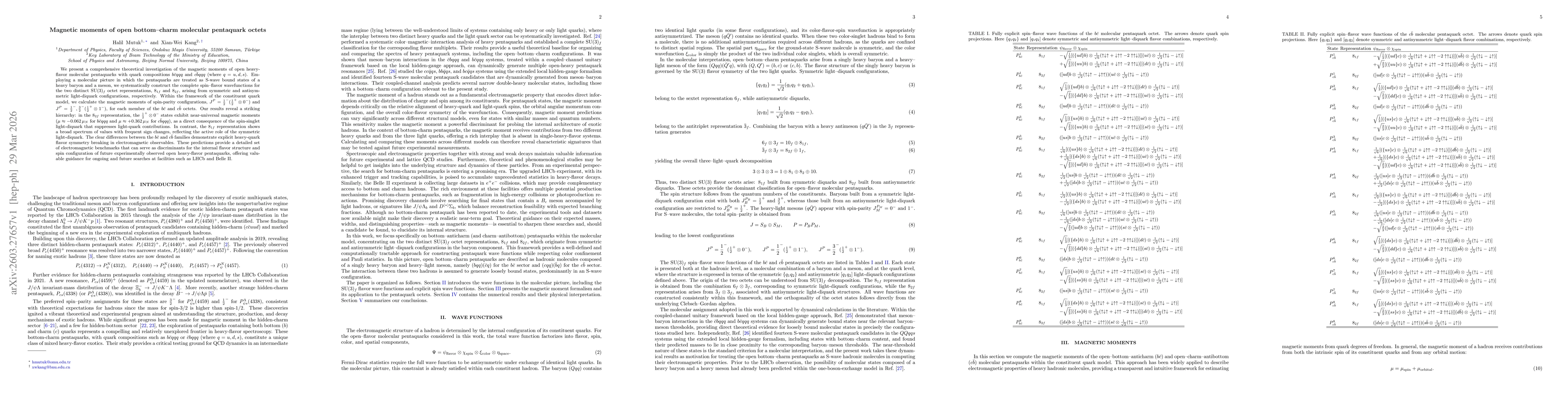 Thumbnail for Magnetic moments of open bottom--charm molecular pentaquark octets