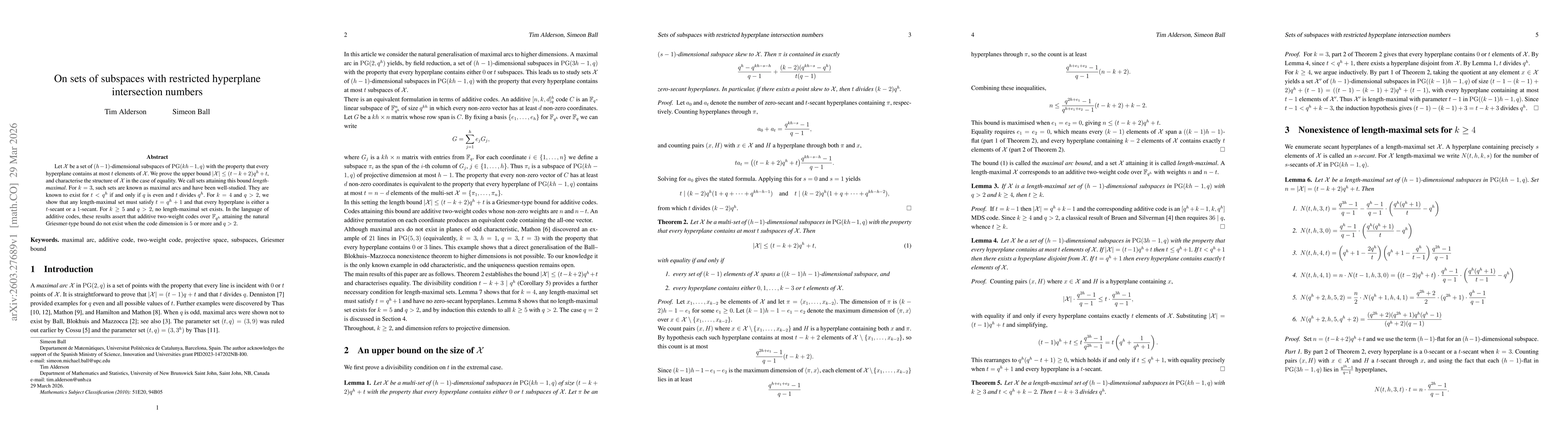 Thumbnail for Sets of subspaces with restricted hyperplane intersection numbers
