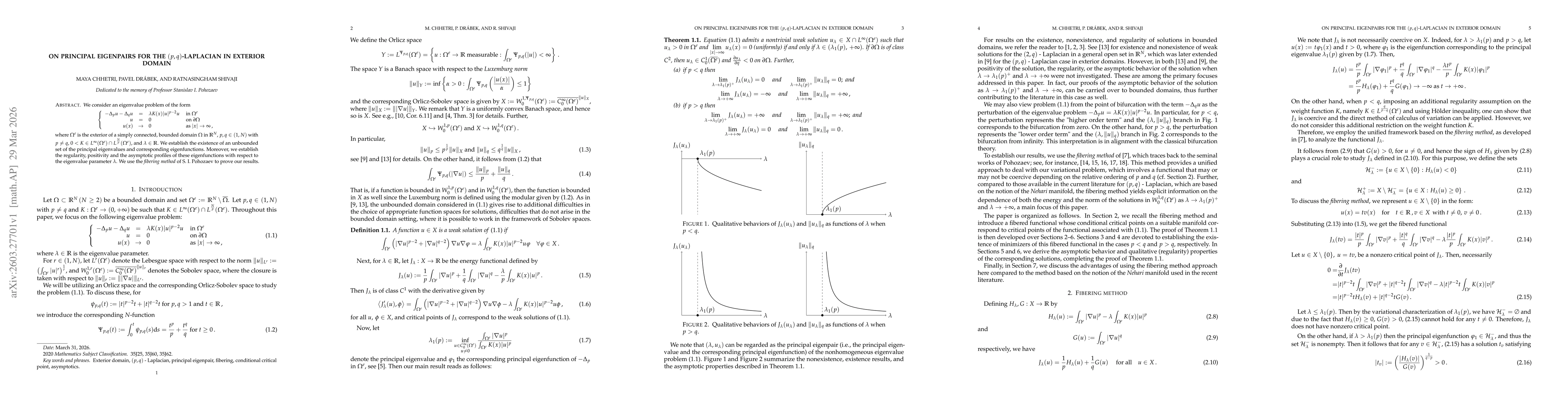 Thumbnail for On principal eigenpairs for the $(p,q)$-Laplacian in exterior domain