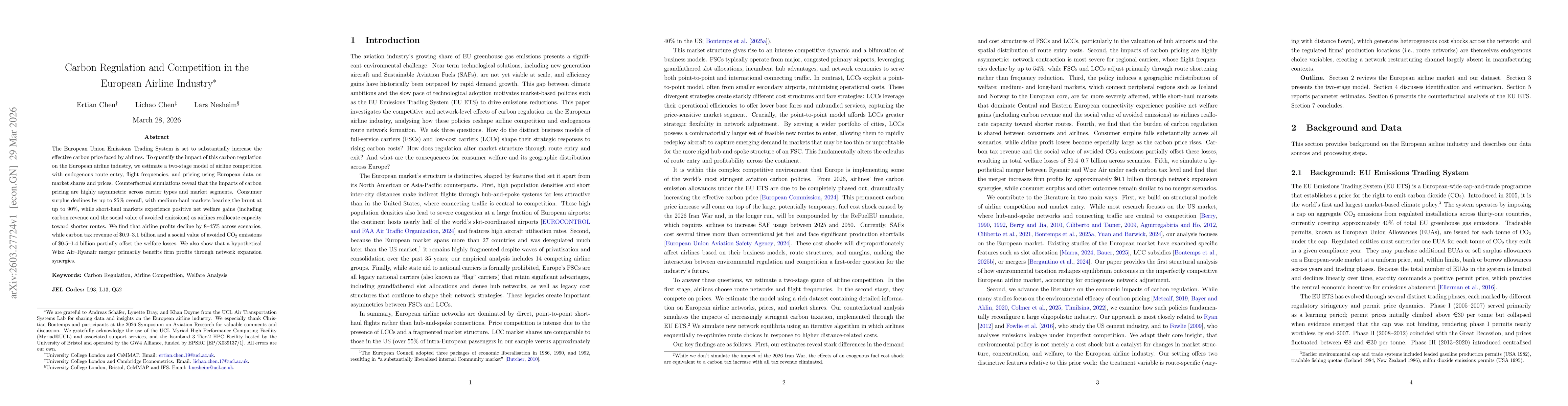 Thumbnail for Carbon Regulation and Competition in the European Airline Industry
