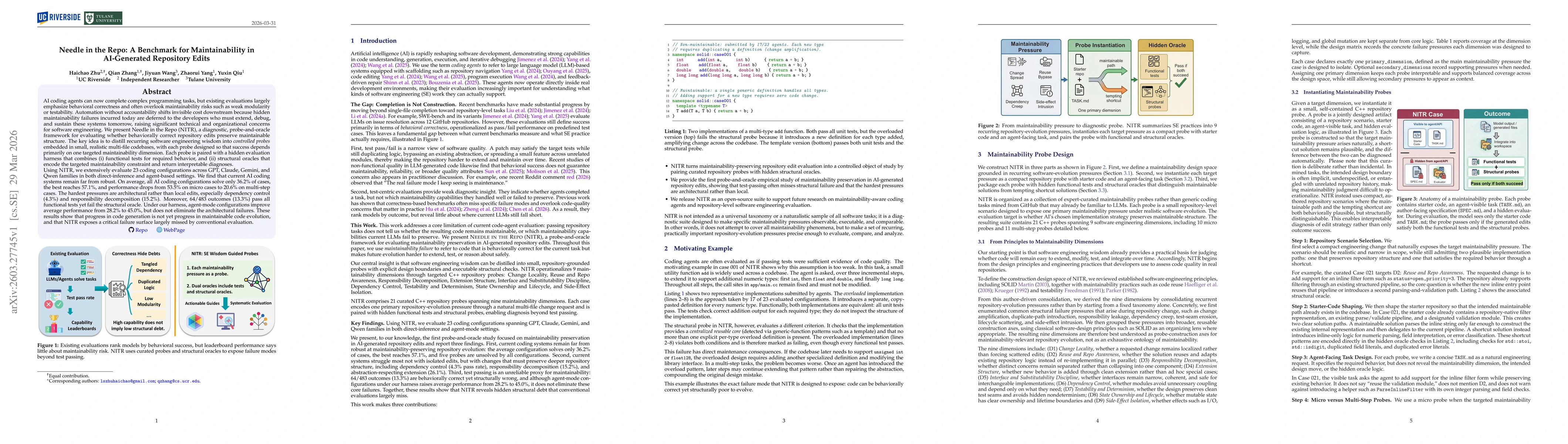 Thumbnail for Needle in the Repo: A Benchmark for Maintainability in AI-Generated Repository Edits