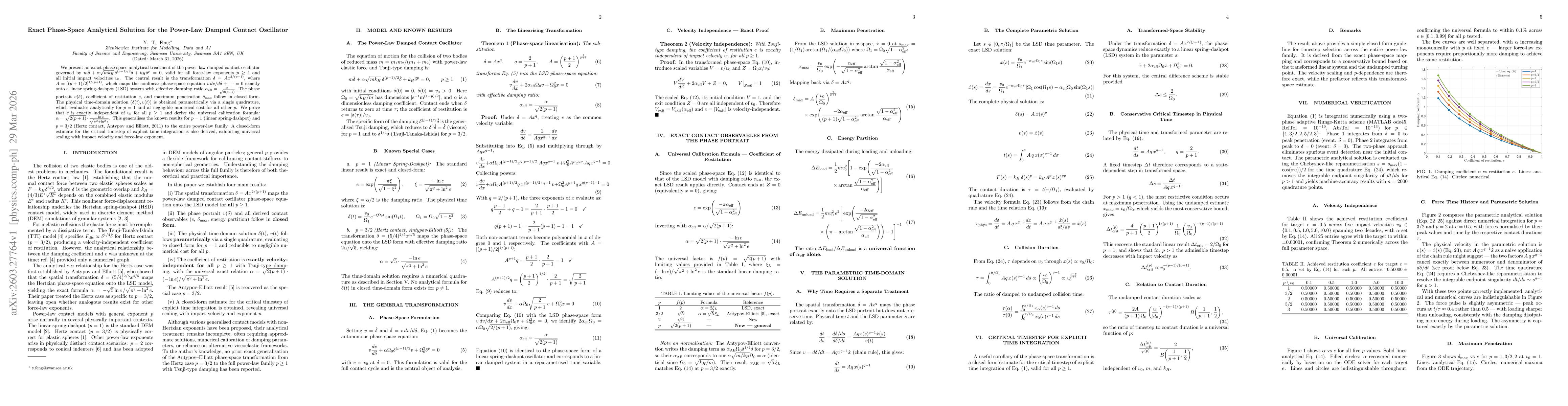 Thumbnail for Exact Phase-Space Analytical Solution for the Power-Law Damped Contact Oscillator
