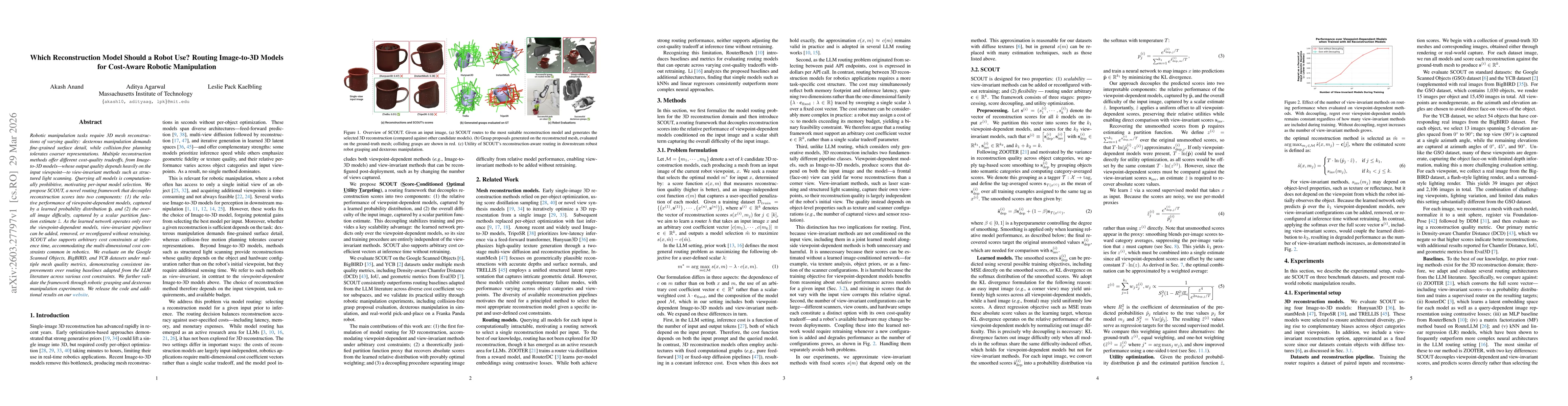 Thumbnail for Which Reconstruction Model Should a Robot Use? Routing Image-to-3D Models for Cost-Aware Robotic Manipulation