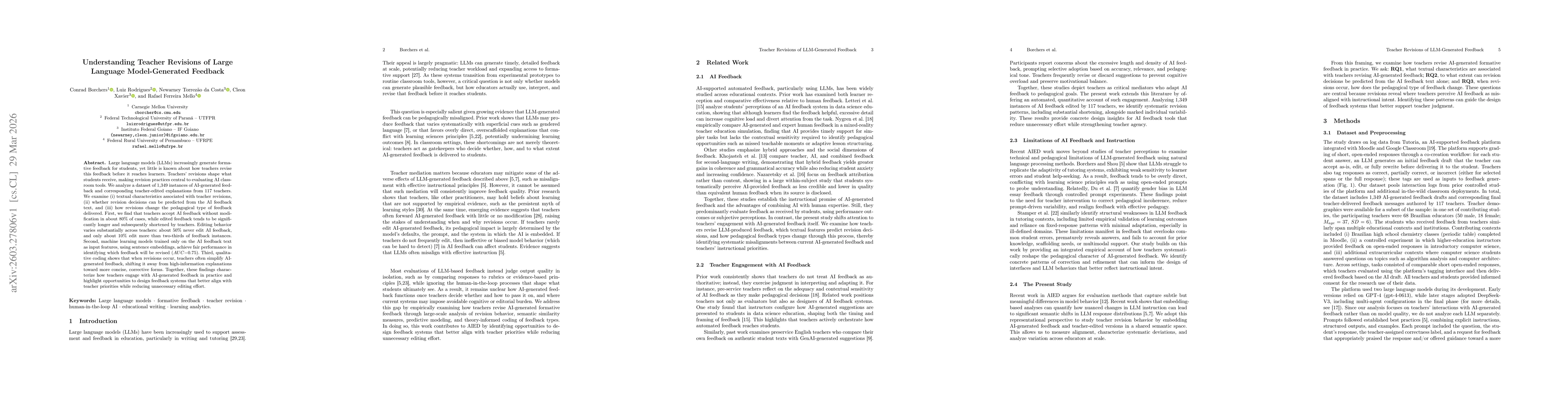 Thumbnail for Understanding Teacher Revisions of Large Language Model-Generated Feedback