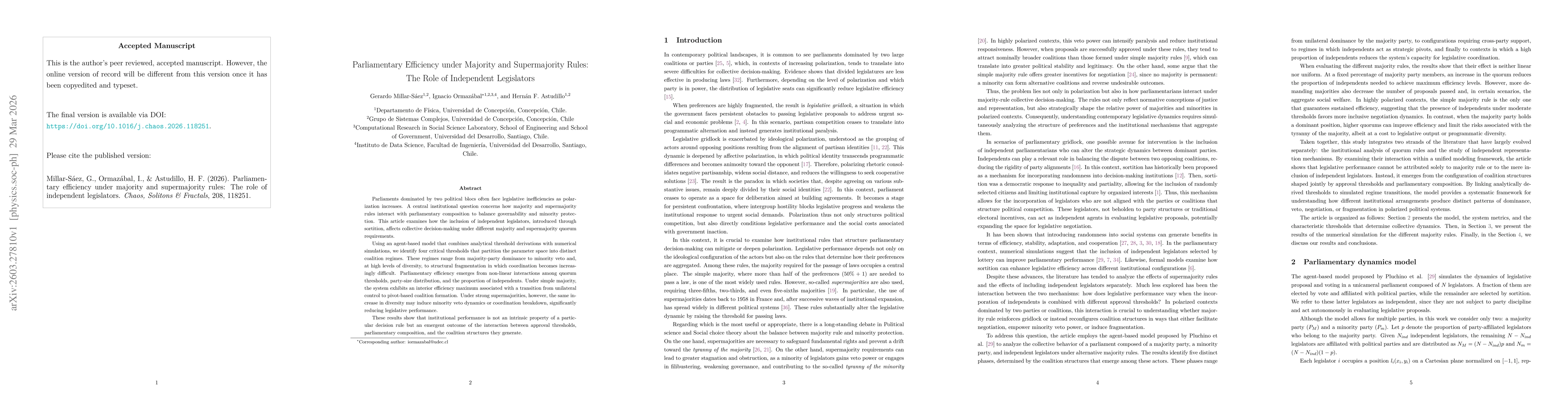 Thumbnail for Parliamentary Efficiency under Majority and Supermajority Rules: The Role of Independent Legislators