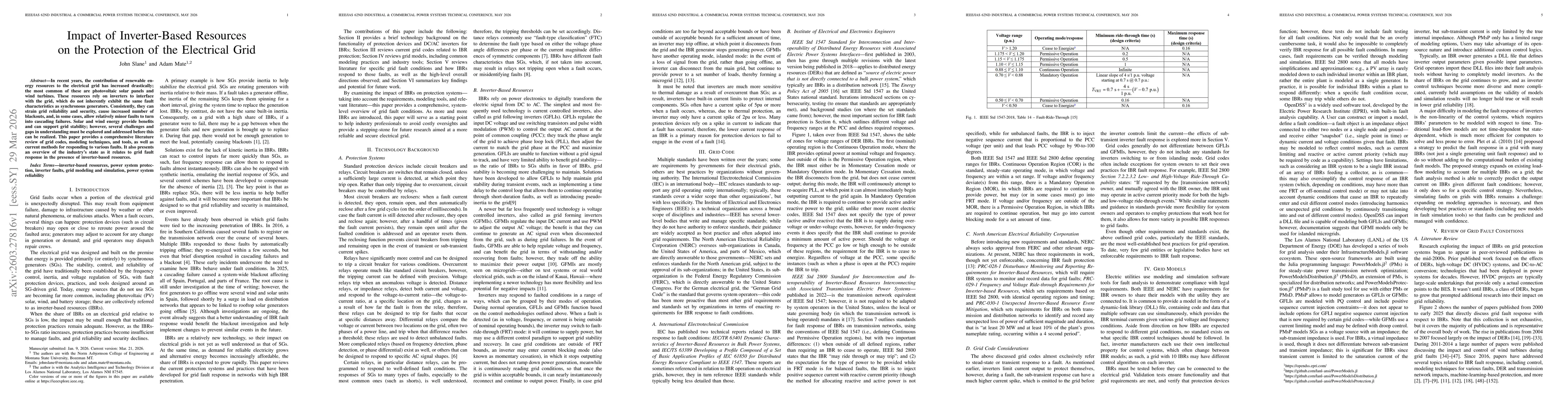 Thumbnail for Impact of Inverter-Based Resources on the Protection of the Electrical Grid