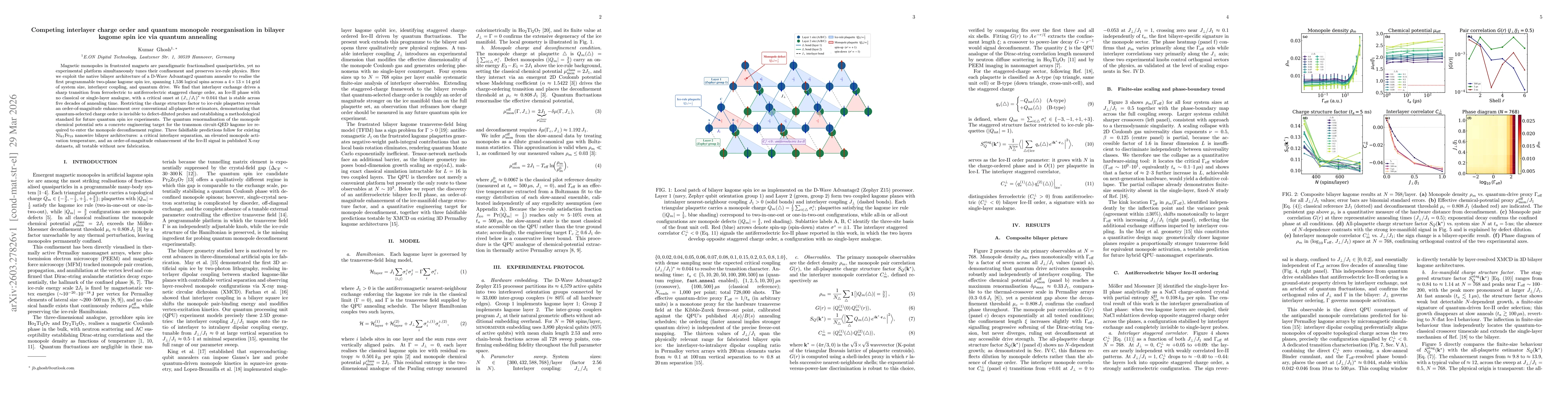 Thumbnail for Competing interlayer charge order and quantum monopole reorganisation in bilayer kagome spin ice via quantum annealing