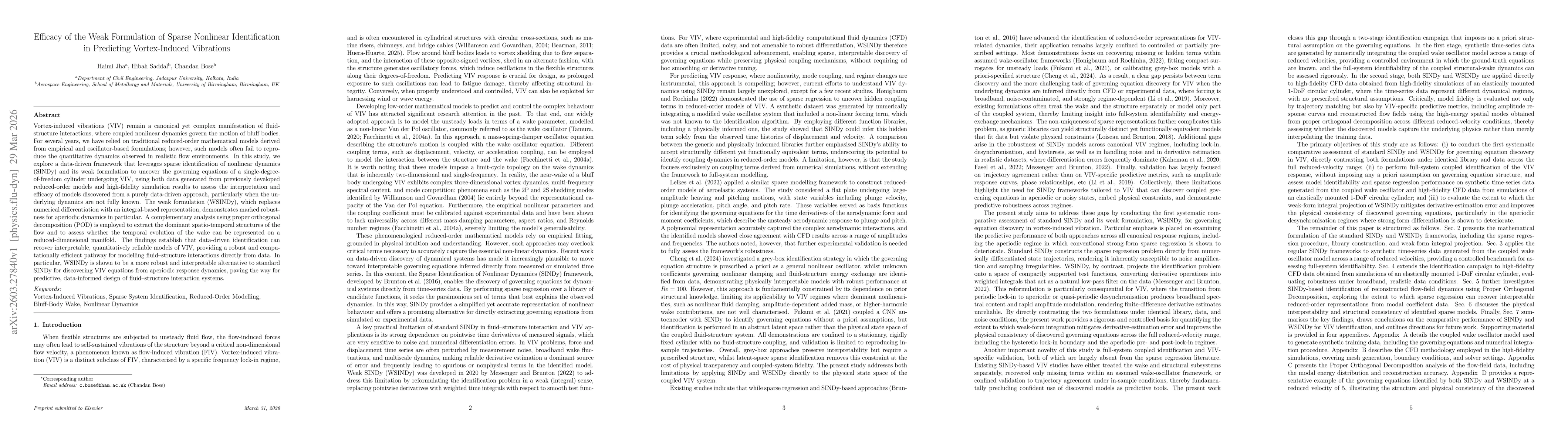 Thumbnail for Efficacy of the Weak Formulation of Sparse Nonlinear Identification in Predicting Vortex-Induced Vibrations