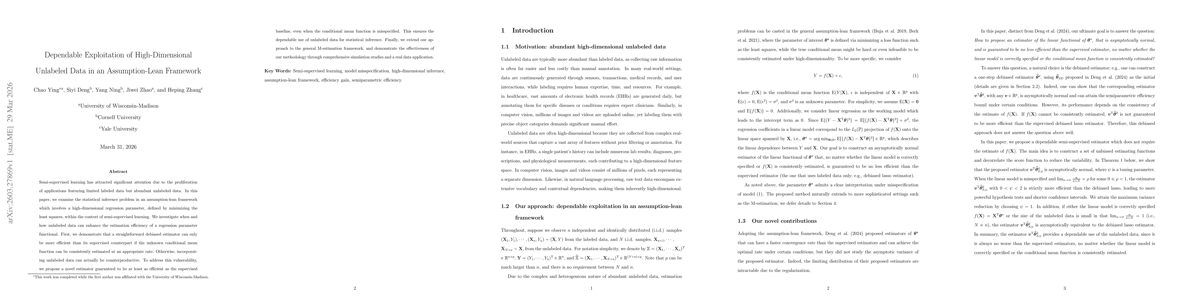 Thumbnail for Dependable Exploitation of High-Dimensional Unlabeled Data in an Assumption-Lean Framework