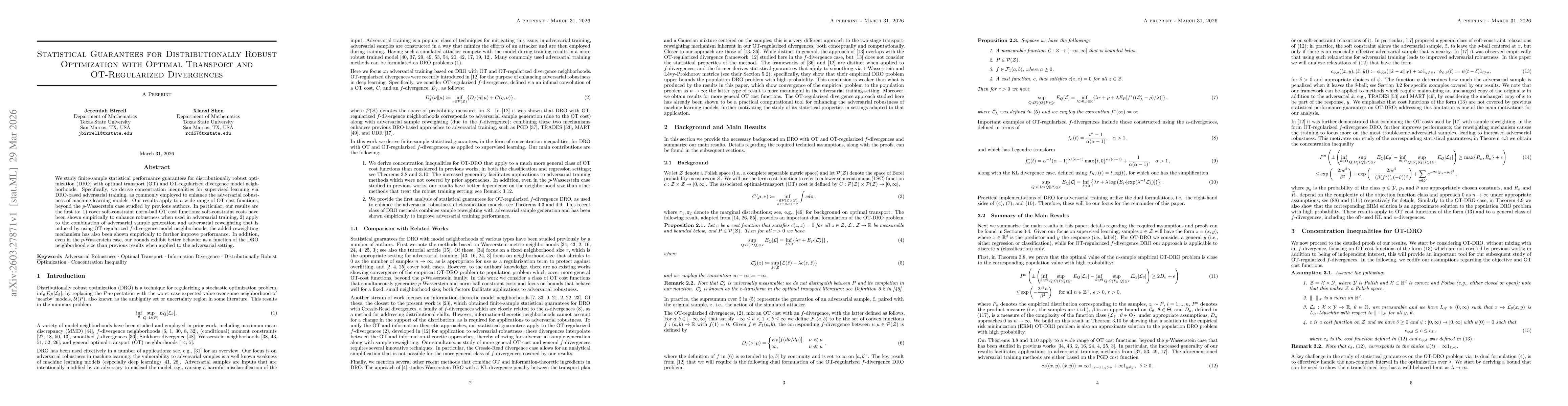 Thumbnail for Statistical Guarantees for Distributionally Robust Optimization with Optimal Transport and OT-Regularized Divergences