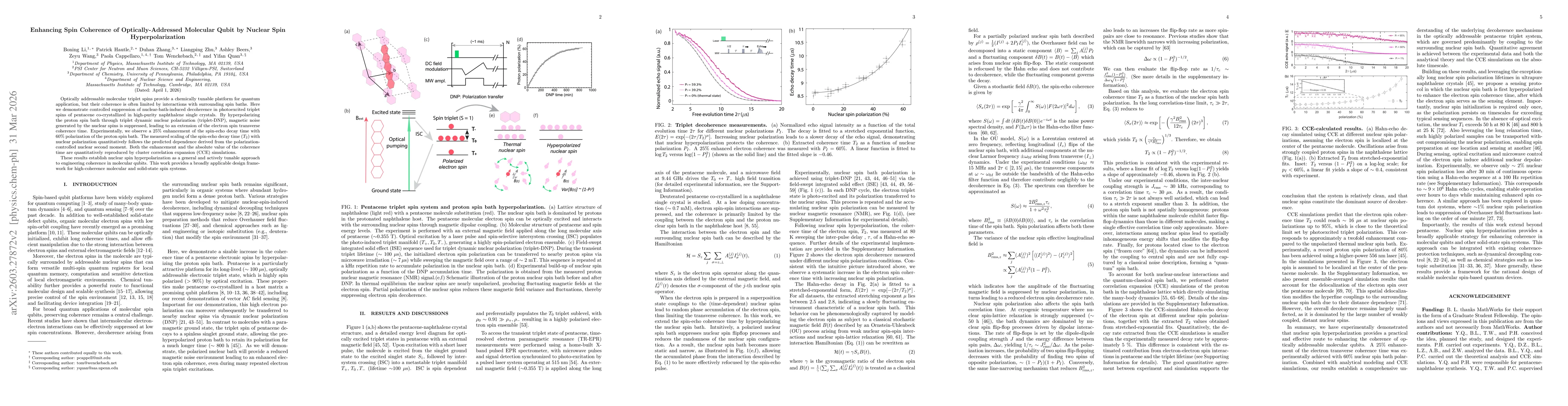 Thumbnail for Enhancing Spin Coherence of Optically-Addressed Molecular Qubit by Nuclear Spin Hyperpolarization