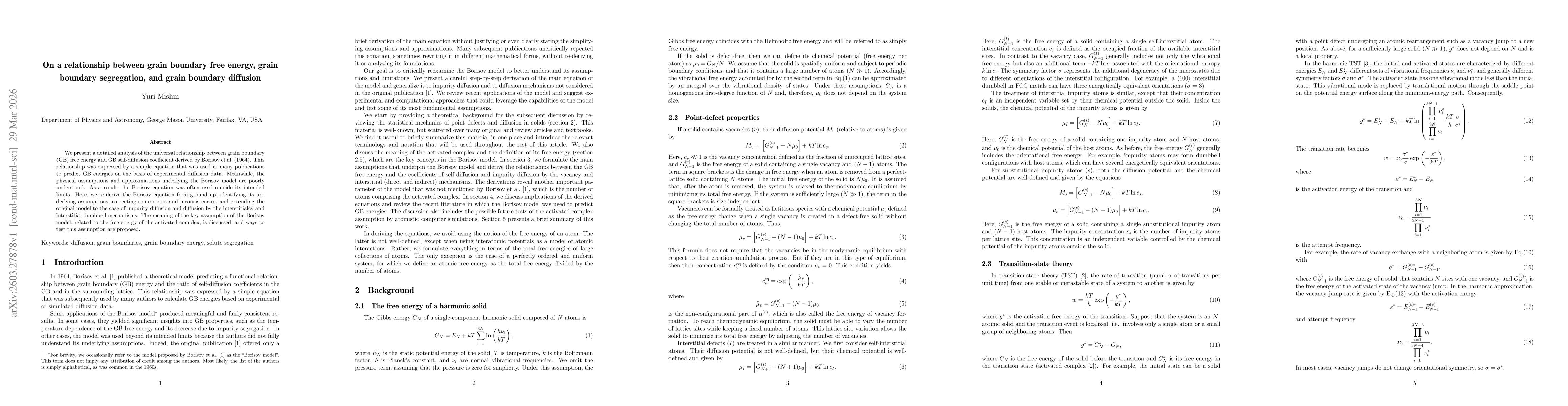 Thumbnail for On a relationship between grain boundary free energy, grain boundary segregation, and grain boundary diffusion
