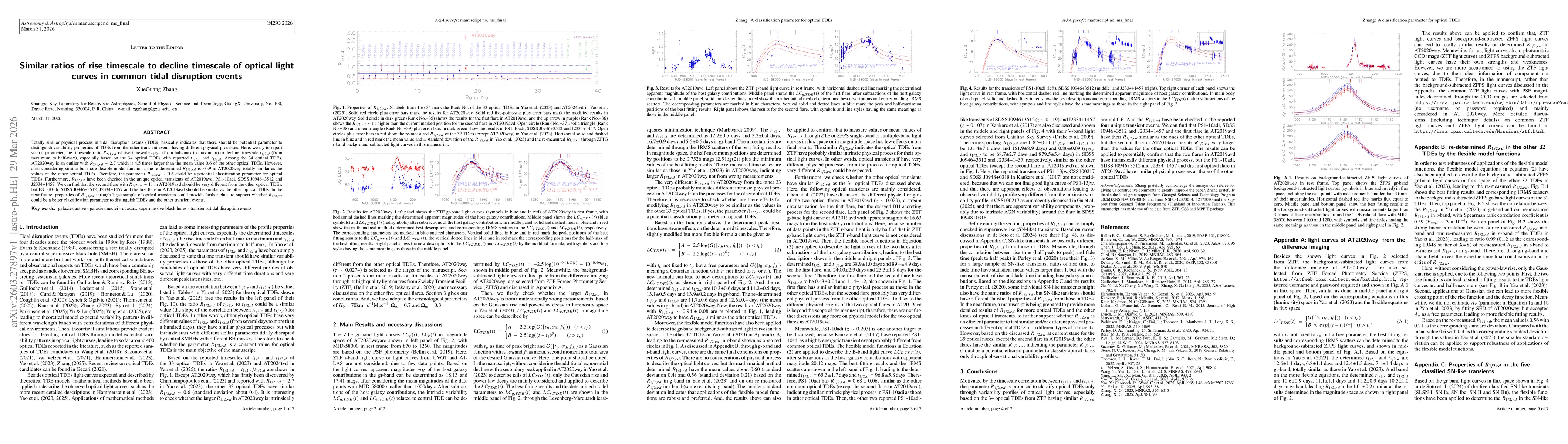 Thumbnail for Similar ratios of rise timescale to decline timescale of optical light curves in common tidal disruption events