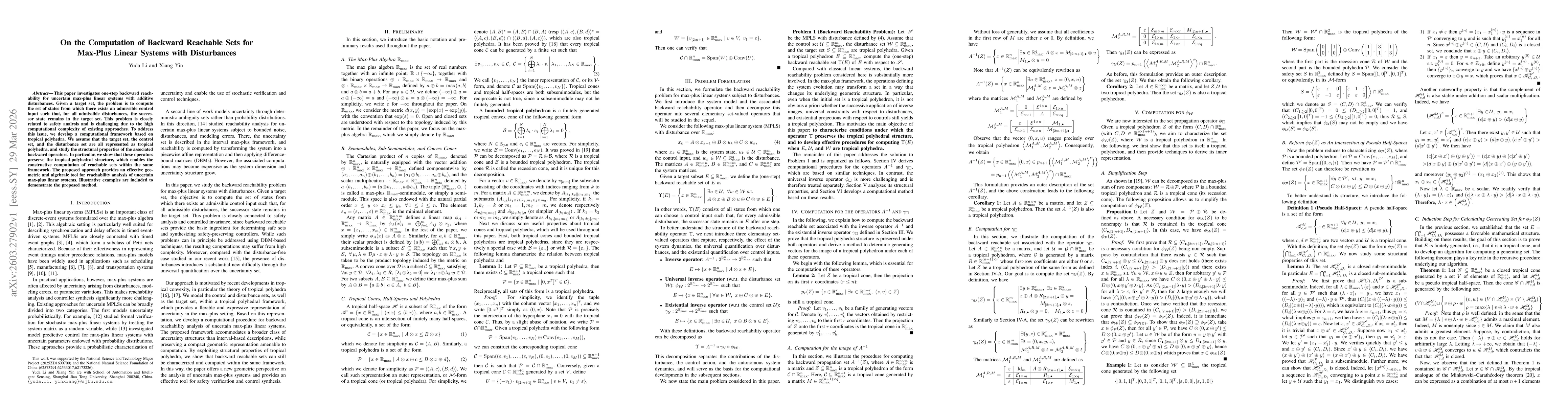 Thumbnail for On the Computation of Backward Reachable Sets for Max-Plus Linear Systems with Disturbances