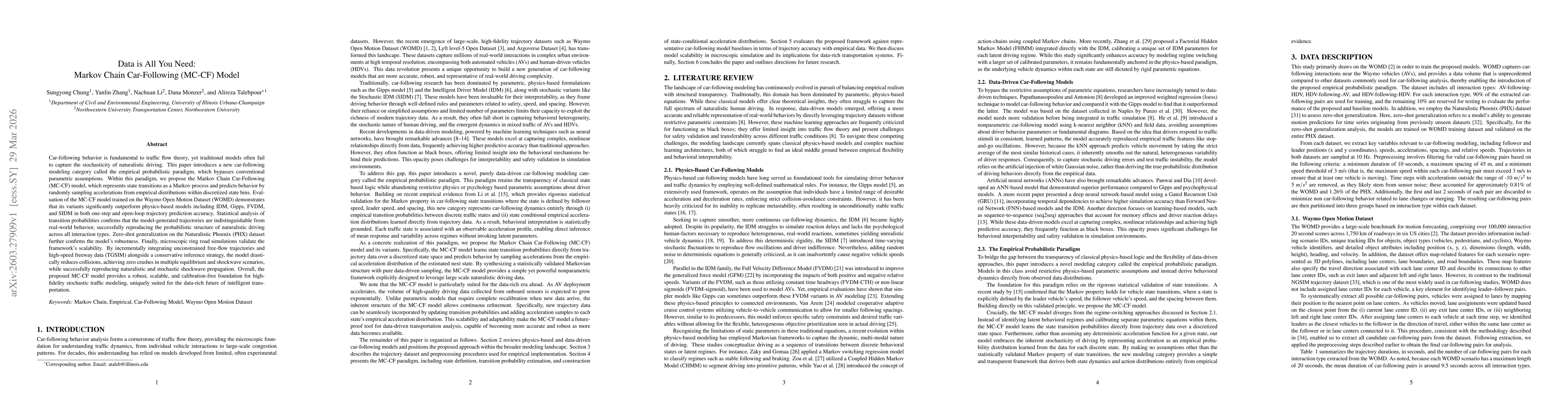 Thumbnail for Data is All You Need: Markov Chain Car-Following (MC-CF) Model